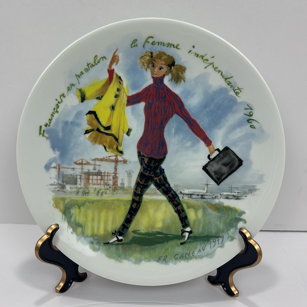 D’Arceau Limoges Plate Françoise er Pantalone la femme independante 1960 Vintage